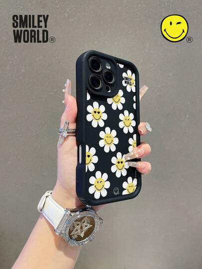Smiley World Flower SmileyWorld® | 1pc Shock-Absorbing Full Coverage TPU Material, High-Grade Bamboo Phone Case, White Floral Pattern, UV Printing Craft, Compatible With IPhone 16, 15, 14, 13, 12, 11 Pro Max Phone Protective Cover, Suitable For Holidays, Commuting, Anti-Drop High-Quality Design