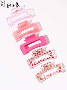 5pcs/Set Cute Large Pink Rectangular Hair Clips, Strong Grip, Minimalist Daily Hair Accessories For Women, Suitable For Thick & Thin Hair, Elegant Casual Street Style, Ideal For Spring/Summer, Gift Accessory Summer Beach Claw Clips Vacay Hair Claws,Holiday,Travel - Multicolor - View 11