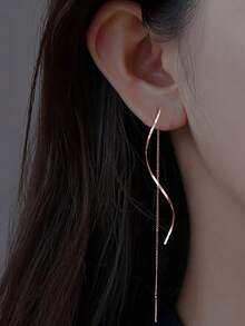 Nooxian 1 Đôi bông tai đồng hình chữ S dành cho nữ - Hoa hồng vàng - Xem 9