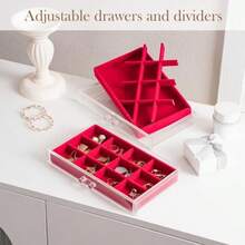 Lolalet Caja Organizador para Joyas Pendiente Acrílico Bandeja Apilable Joyero Transparente para Arete Pulsera Collar Anillo Colgante Broches Estuche Joyería Cajon Terciopelo -Magenta 4 Capas - Magenta - Ver 2