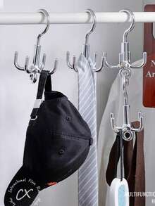 1pc Multi-Function Rotating Clothes Hook, No Drill 4-Claw Rotating Clothes Rack, Belt Organizer, Scarf Organizer, Wardrobe Belt Hanger - Multicolor - View 2