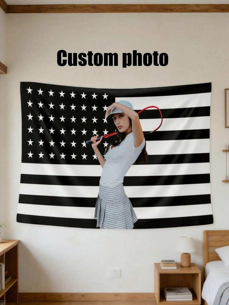 1件定制美国国旗肖像照片挂毯,创意个性化美国国旗涤纶装饰挂布,家庭朋友情侣印花墙面挂毯,客厅卧室办公室家居装饰/房间装饰/派对装饰 - 彩色 - 查看 1
