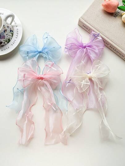 4pcs Women's Hair Accessories Set: Sweet Fresh Mesh Bow Hair Clips, Fashionable Large Ribbon Bow Hair Claws, Elegant Mesh Butterfly Hair Clips, Suitable For Daily And Date Occasions
