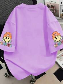 大码女式休闲日常通勤时尚街头卡通字母棋盘格印花宽松T恤，适合夏季度假、海滩、节日、春季、情人节、狂欢节、母亲节礼物；适合日常穿着、外出、节日、海滩、派对、生日、聚会、学校、音乐节、女士夏季服装、女士节日服装 - 淡紫色 - 查看 2