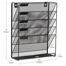 Betesh Mind Reader 5-Tier Vertical File Storage Desktop Organizer Wall Mount Office Metal Mesh 12.75" L x 4" W x 16" H Black - Negro - Ver 3