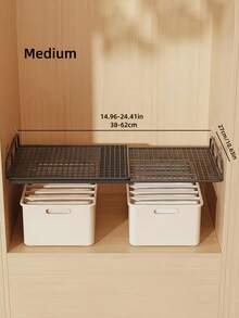 伸缩式衣柜收纳架 - 节省空间的垂直储物架，高度可调节的垂直置物架，适用于衣物、鞋子和橱柜 - 安装简便，是衣柜整理、家居收纳的理想之选，简约设计，结构坚固，家用收纳，带置物架垫 - 查看 13