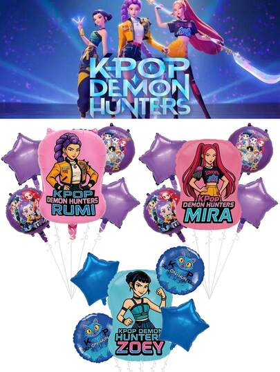 DOBBLE Conjunto de suministros para fiesta con globos de las Chicas Cazadoras de Demonios del K-Pop, globos de aluminio con diseño de chicas anime Rumi, decoración y regalos de cumpleaños