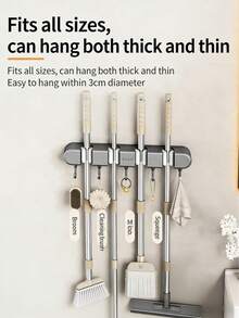 1pc Wall Mounted Mop & Broom Holder, 3/4" Multi-Function Wall Mounted Mop Clip, Hole-Free Mop Fixing Hook With Strong Adhesive, Bathroom Wall Mounted Storage Solution, Heavy Duty Tool Hanger - Multicolor - View 4