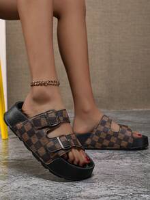 Women's Thick Sole Sandals - Comfortable Adjustable Strap Flat Sandals - Brown - View 4