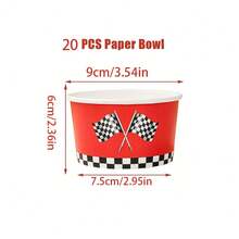 10 Stücke/20 Stücke/60 Stücke, Rennthemen Papier Schüsseln, rot-weiß karierte Pappteller, Rennthemen Eiscreme Becher - karierte Flagge & "LOS!" Dessert Schüsseln, Einweg Papier Snack Becher für Rennauto Geburtstags Party & Themen Geburtstagsfeier - Übersicht 13