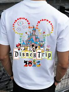Disneyland Dream Trip 1 Piece Of Disney Pattern Printed Fashion Crew Neck T-Shirt, Made Of 100% Pure Cotton, Soft And Comfortable, Is The Ideal Choice For Daily Wear, Vacation Leisure, Outdoor Adventures, Campus Life, And Shopping Trips. It's A Must-Have Item For Summer And Also The Perfect Gift To Give. - trắng - Xem 2