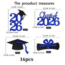 16件套2026毕业主题蓝色装饰品，毕业派对用品 - 多色 - 查看 4