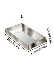 1 Exquisite Transparent Rectangular Glass Jewelry Tray, Nordic Light Luxury Style, Gold Metal Frame, HD Glass Mirror, Multifunctional Storage Box, Large Capacity Display Rack, Suitable For Placing Jewelry, Accessories, Decorations, Fragrances, Glasses, Makeup Brushes, Cosmetics, Lipstick, Perfume, Key Storage - View 10