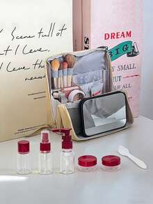 7pcs Vertical Makeup Bag Set (Including Travel Bottles), Large Capacity Multi-Functional Design With Compartments, Portable Travel/Business Toiletry Bag - Multicolor - View 7