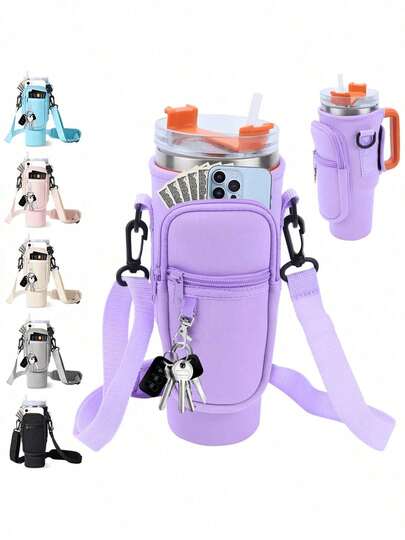 40oz Glass Cup Sleeve, Insulated Cup Lid, Nylon Cup Holder, Car Cup Protector, With Adjustable Shoulder Strap, Suitable For Outdoor Travel, Fitness, Daily Use. 40/30oz Glass Cup Insulated Bag With Phone Pocket, Handle And Adjustable Shoulder Strap, Key Chain, Suitable For Hiking Camping Sports Water Bottle Insulated Bag, Crossbody Water Bottle Holder, Travel Essential
