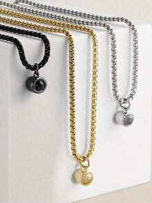 1pc Customizable Men's Photo Projection Necklace, Gold/Gunmetal/Black Stainless Steel Minimalist Women's Necklace, Boyfriend Memorial Jewelry, Customizable Family Couples Anniversary Nano Projection Pendant, Birthday Gift, Christmas Gift - Multicolor - View 5