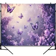 2D Flat  1 Piece Dreamy Floral Wall Tapestry |   Bright Purple And Blue Butterflies With A Glowing Effect, Made Of Polyester Fabric, Decorating Living Rooms, Offices, Or Parties, Available In Various Sizes (59x39, 51.18x59) - 多色 - 查看 7
