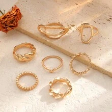 7件套不对称金属光滑戒指，个性百搭戒指，适合女性日常佩戴 - 彩色 - 查看 13