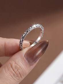 1pc 925 Sterling Silver Vintage Unique Vine Circle Ring, Suitable For Women's Daily Decoration, Couple's Date Gift, Birthday Gift - Silver - View 2