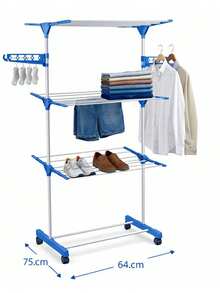 3-Tier Retractable Clothesline With Wheels – Foldable, Portable, And Reinforced For Clothes - Xem 9