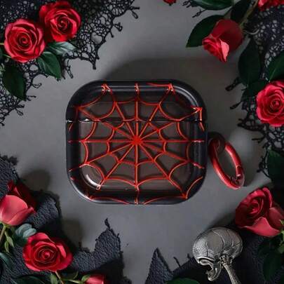 Transparent Black & Red Spider Web Design Protective Case Compatible With Apple Anti-Scratch And Drop Protection