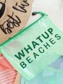 "WHATUP BEACHES" 防水時尚沙灘包，大容量透明化妝包配尼龍拉鍊 - 輕巧，春/夏收納，適合游泳、沙灘、潛水和夏季度假、返校，輕巧防曬收納包，非常適合朋友、家人、閨蜜、同學。生日、節日、派對、婚禮（伴娘）、母親節、教師節的理想禮物和紀念品，郵輪必備，夏季度假禮物 - 彩色 - 查看 7
