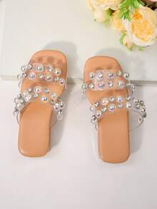 A Pair Of Girls' Transparent Rhinestone Iridescent Beads With Double Straps For Cooldown - Clear - View 7