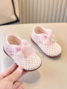 1 Pair Baby Girls' Summer New Lace Net Sandals, Flat Soft Bottom Casual Toddler Sandals - Pink - View 1