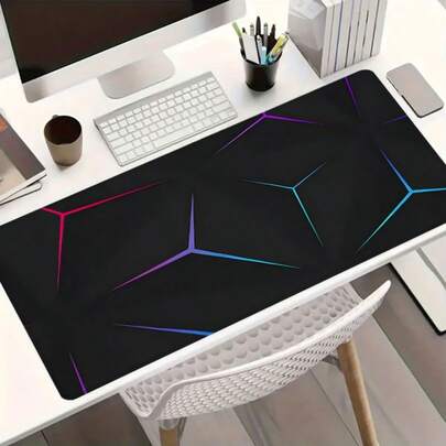1pc Minimalist Neon Geometry Large Gaming Mouse Pad,Tech Sense Extended Desk Mat,Office Desk Accessories Non-Slip Stitched Edge Computer Mat ,Rubber Base Laptop Keyboard Pad For Home Office & Gamer,Durable And Spill-Resistant