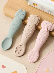 3pcs Baby Silicone Feeding Spoon Set, Infant Self-Feeding Stage 1 Spoons, Silicone Toddler Tableware - 3pcs - View 9