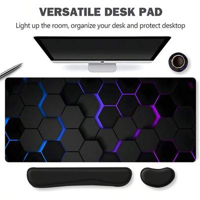 YUFZX Hexagon Honeycomb Design Mouse Pad With Keyboard Wrist Rest & Mouse, Ergonomic Wrist Support Mouse Pad With Coaster, Office Accessories Set