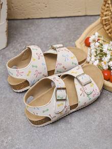 1 Pair Cute Kids Beige Sandals, Colorful Graffiti Print, Hook And Loop Strap, Lightweight Flat Casual Summer Sandals - Apricot - View 5