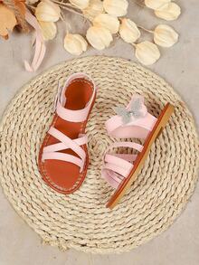 2026 Neue rosa Mädchen Strandsandalen, einfarbig rutschfeste Gummisohle, weißer Glitzer Schmetterling Dekor, Klettverschluss Design runde Zehenpartie, weiches PU modisches, süßes Kindersandale mit offener Zehenpartie, geeignet für Mädchen Alltag, Schule, Aufführungen, Spazierengehen, Reisen, Partys, Frühling/Sommer - Pink - Übersicht 6