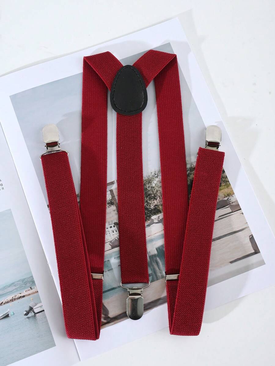 Adjustable Y-Shape Suspenders For Men With 3 Thick & Durable Clips - Burgundy - View 1