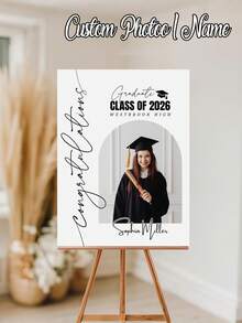 Personalized Graduation Photo Poster, Graduation Party Welcome Sign, Floral Graduation Decor, Graduation Celebration Welcome Board With Photo, Custom Party Signage - Multicolor - View 1