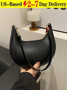 [US-Based Shipping]Black Crescent Shaped Pu Leather Shoulder Handbag, Simple & Stylish, Women, Autumn/Winter, Moon Bag,Carteras Para Mujer,Totes Bags For Women,Purses And Bags,Hand Bags For Women,Wallet,Black Purse,Vintage,Work Bag,Crossbody Bags For Women,Y2k,Clutch Purses For Women,Handbags For Women,Black Bag,Women's Handbags,Shoulder Bag For Women,Bolsos Para Mujeres,Small Purses For Women,Black Clutch,Gifts For Women - 黑色 - 查看 1