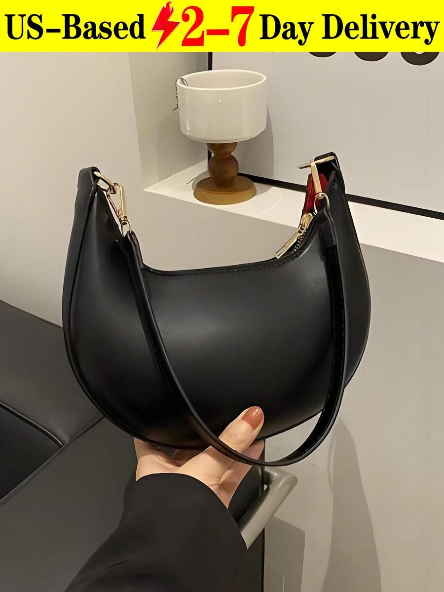 [US-Based Shipping]Black Crescent Shaped Pu Leather Shoulder Handbag, Simple & Stylish, Women, Autumn/Winter, Moon Bag,Carteras Para Mujer,Totes Bags For Women,Purses And Bags,Hand Bags For Women,Wallet,Black Purse,Vintage,Work Bag,Crossbody Bags For Women,Y2k,Clutch Purses For Women,Handbags For Women,Black Bag,Women's Handbags,Shoulder Bag For Women,Bolsos Para Mujeres,Small Purses For Women,Black Clutch,Gifts For Women - 黑色 - 查看 1