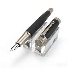 Luxury Black Silver Fountain Pen | Textured Metal Body Business Pen | Premium Gift For Office & Signature - Bent (Curved) 1.0mm - View 1