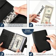 1pc A6 Budget Binder With Cash Envelope. Cash Savings Notebook Budget Planner PU Leather Loose Leaf Binder With 2 A6 Binder Pockets, Cash Envelope Holder - Multicolor - View 8