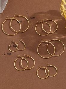 6Pairs/Set Minimalist Classic Size Hoop Earrings - Chic Simple Design For Women Girls Daily Party Holiday Gift - Gult guld - Visa 3