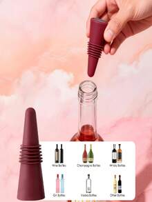 2个装葡萄酒瓶塞，柔软硅胶材质，带防滑盖，用于保持葡萄酒和香槟的新鲜度 - 彩色 - 查看 4