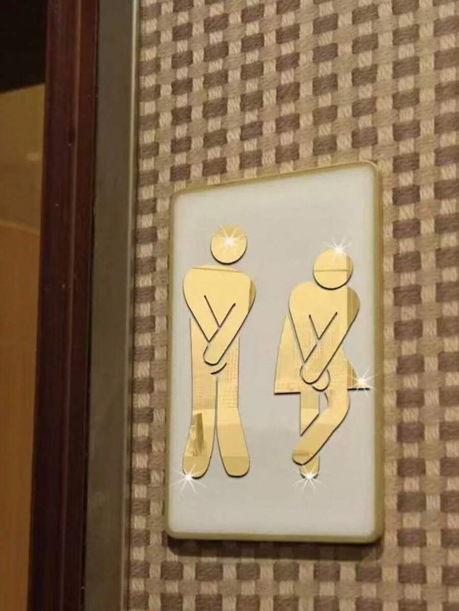 2 pièces Panneau de salle de bain unisexe, signalisation de salle de bain colorée et lumineuse, symbole de genre en matériau ABS convenant aux toilettes publiques, autocollants, décalcomanies murales, décalcomanies de décoration pour la maison, décoration de printemps, rafraîchissez votre maison, autocollants de décoration lama, cadeaux d'anniversaire et de remise des diplômes - Multicolore - Voir 1