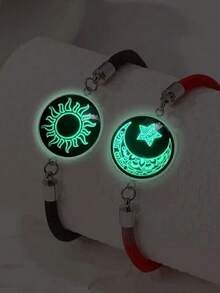 2件套全新手工黑白情侣手链套装，月亮星星玻璃夜光手链礼品 - 黑與白 - 查看 4