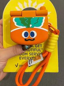 1pc Cute Carrot Flip Cover Headphone Case Compatible With Apple Pro 3rd Gen, Cartoon Fun Protective Case Compatible With Airpods Pro 2, 1/2/3/4, New Anti-Fall Headphone Case (Earphones Not Included) - Orange - View 1