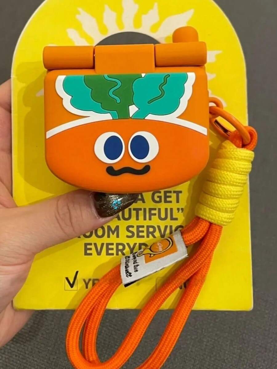 1pc Cute Carrot Flip Cover Headphone Case Compatible With Apple Pro 3rd Gen, Cartoon Fun Protective Case Compatible With Airpods Pro 2, 1/2/3/4, New Anti-Fall Headphone Case (Earphones Not Included) - Orange - View 1