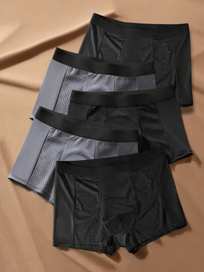 5pcs/Pack Men's Underwear, Mesh Lightweight Breathable Boxer Briefs, Comfortable Soft Sexy Mesh Boxers, Sports Ice Silk Underwear, Gift For Boyfriend