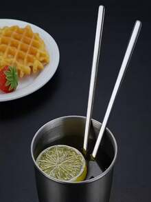 1pc/2pcs/5pcs Stainless Steel Silver Mixing Spoon, Extra Long Handle Ice Cream Spoon, Square Head Spoon Fork, Cocktail Tea Honey Spoon, Bartender Stirrer - View 4