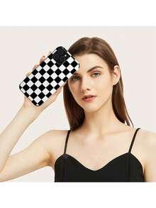 1个格子图案手机壳，时尚简约奢华格子元素UV印花超细纤维皮革软壳保护套，格子防摔耐磨，兼容 11/12 Pro/13/14 Plus/15 Pro Max/16 Pro Max - 黑與白 - 查看 8