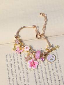 1条樱花海星吊坠手链，蝴蝶爱心手链，夏季海星珍珠度假手链，可爱花朵手链 - 金色 - 查看 4