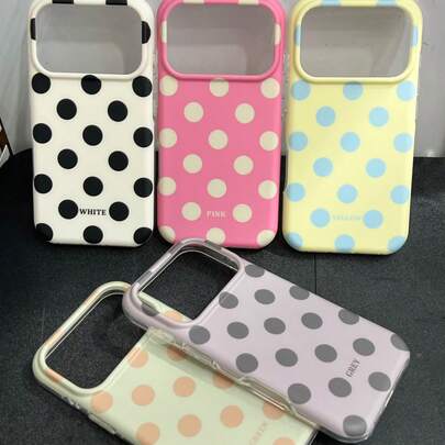 韩版ins风极简撞色波点手机壳，适用于 17 Pro Max/ 16 Pro Max/15 Pro Max/14 Pro/13，可爱手机壳/时尚手机壳/女士手机壳/创意设计手机壳